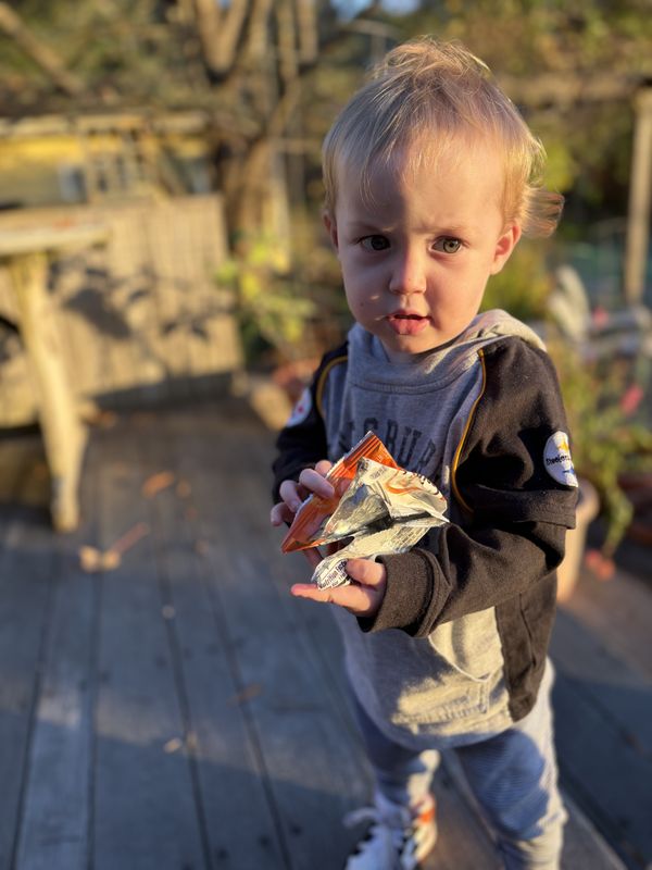 Born unable to swallow, Reuben now guards his favorite snack. thumbnail