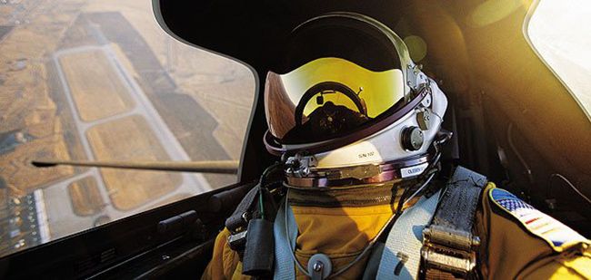 A pilot takes a self-portrait aboard the U-2.