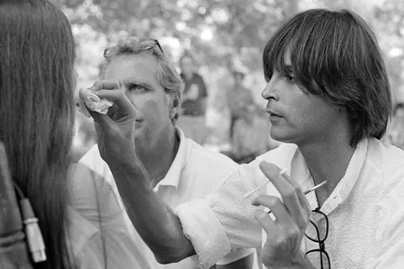 Way Bandy touches up Crystal Gayle's makeup on location for "The Crystal Gayle Special," September 1, 1979