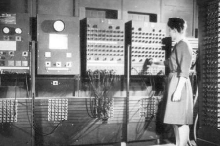 Two women operating ENIAC