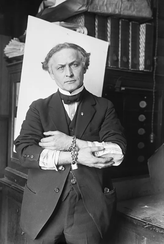 A handcuffed Houdini pictured in 1918
