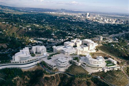 An aerial view of the Getty's Los Angeles campus taken before the so-called Skirball Fire broke out Wednesday