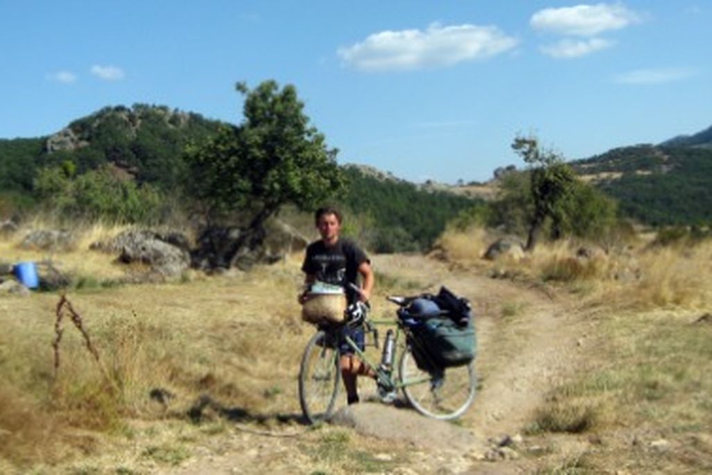 The author runs on empty as he pushes his bike over rough terrain in the Murat Mountains.