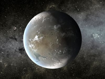 Artist's conception of Kepler-62f, which may, according to theory, have a solid surface and liquid water.
