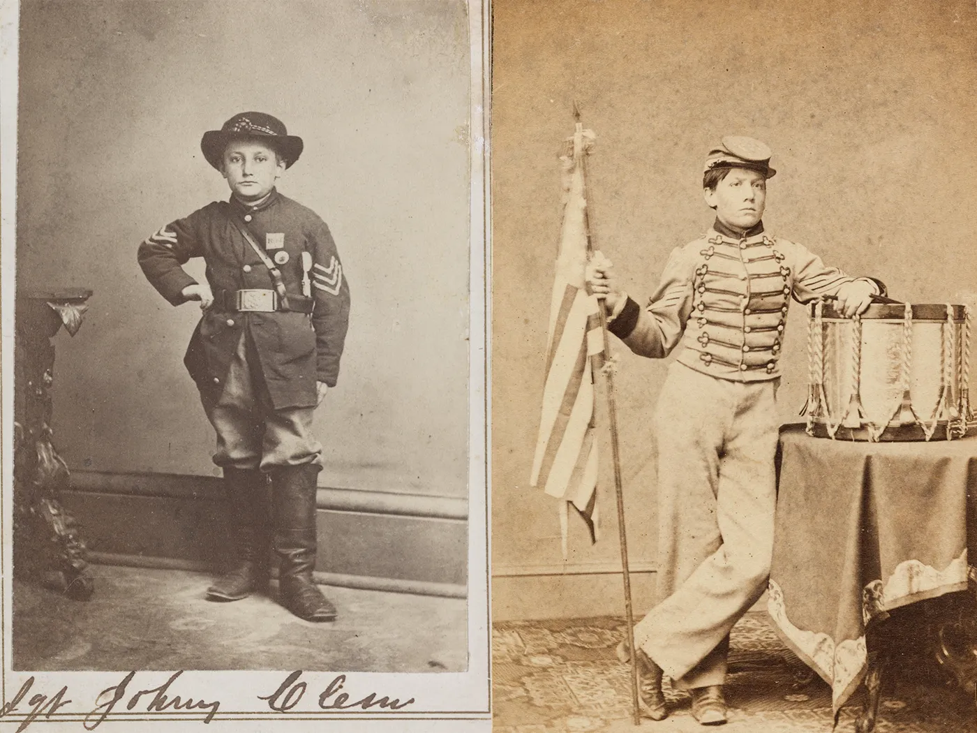 Drummer boy Johnny Clem (left) and Robert Henry Hendershot, who claimed to be the celebrated "drummer boy of Rappahannock" (right)