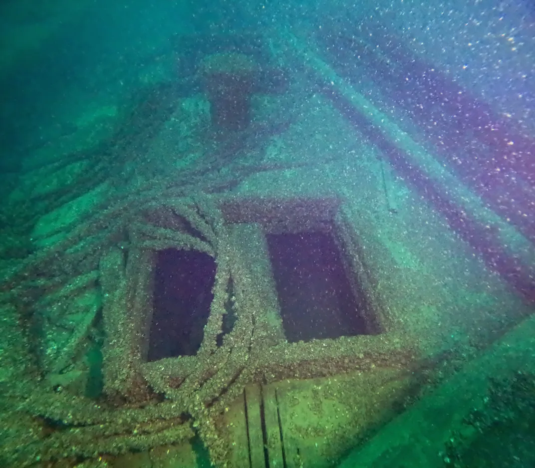 Underwater view of shipwreck remains