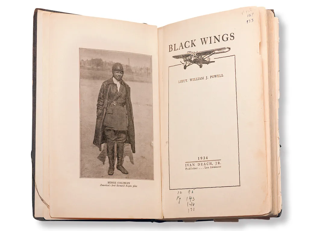 an open book with a portrait on the left