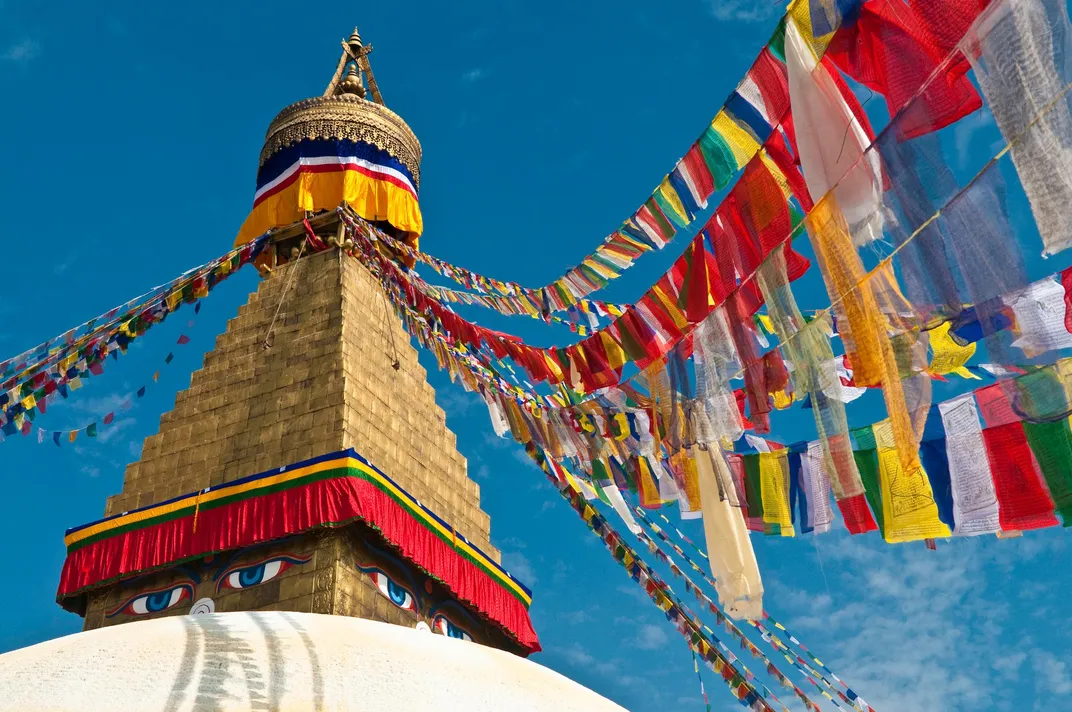 Prayer flags at Boudhanath Stupa, Kathmandu, Nepal