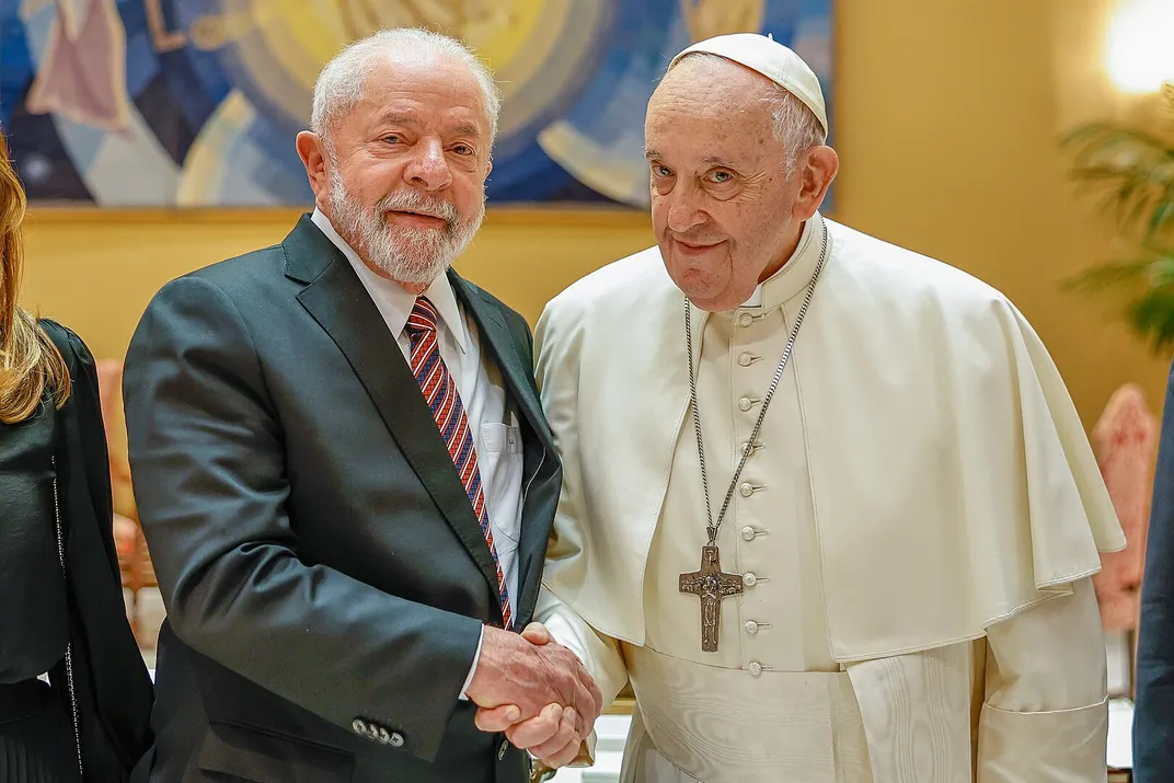 Pope Francis (right) with Brazilian President Luiz Inácio Lula da Silva in 2023