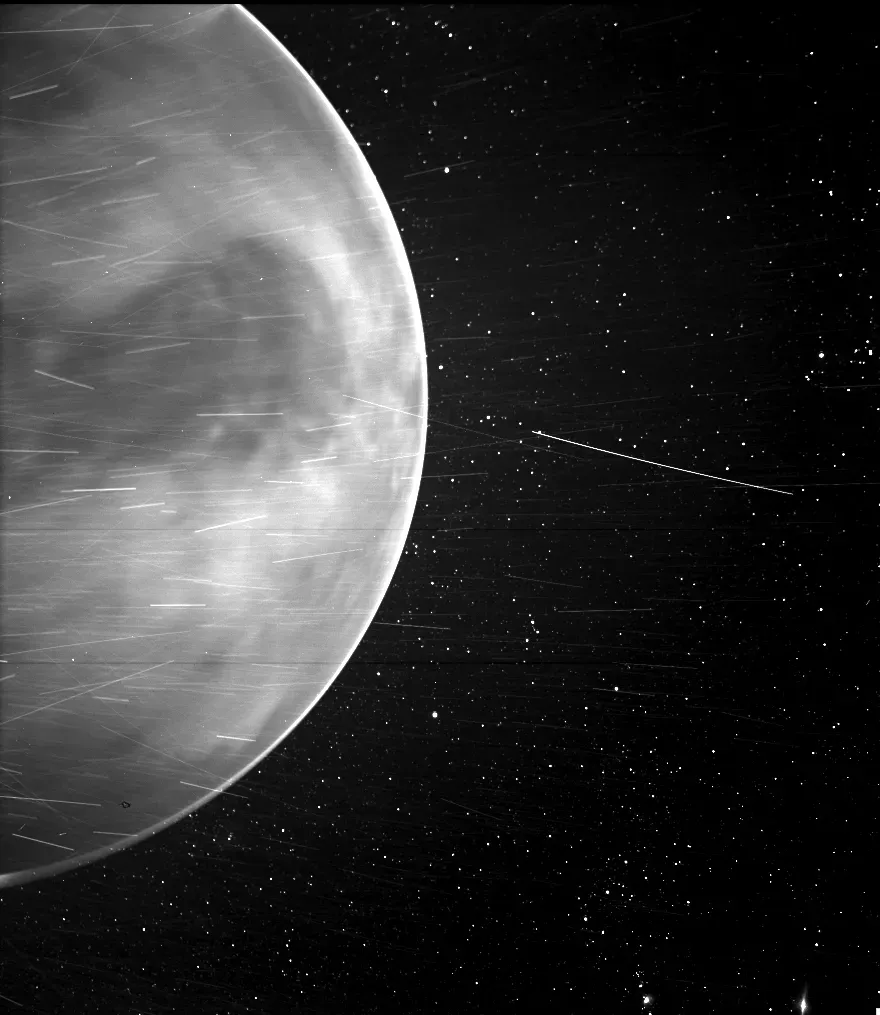 venus in black and white looking cloudy