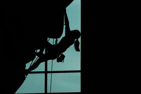 Rock climber Kayala Lucas competing in a rock climbing competition in Austin, Texas. thumbnail