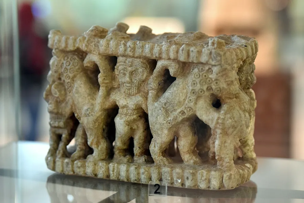 A carving of the tale of Gilgamesh