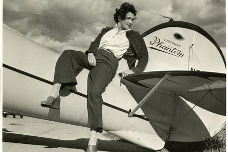 Aline Rhonie with her Luscombe Phantom. She told the New York "Mirror" in 1940: "I hit a man once. Socked him in the nose...and it bled. He said that women weren't good for anything but having babies...."