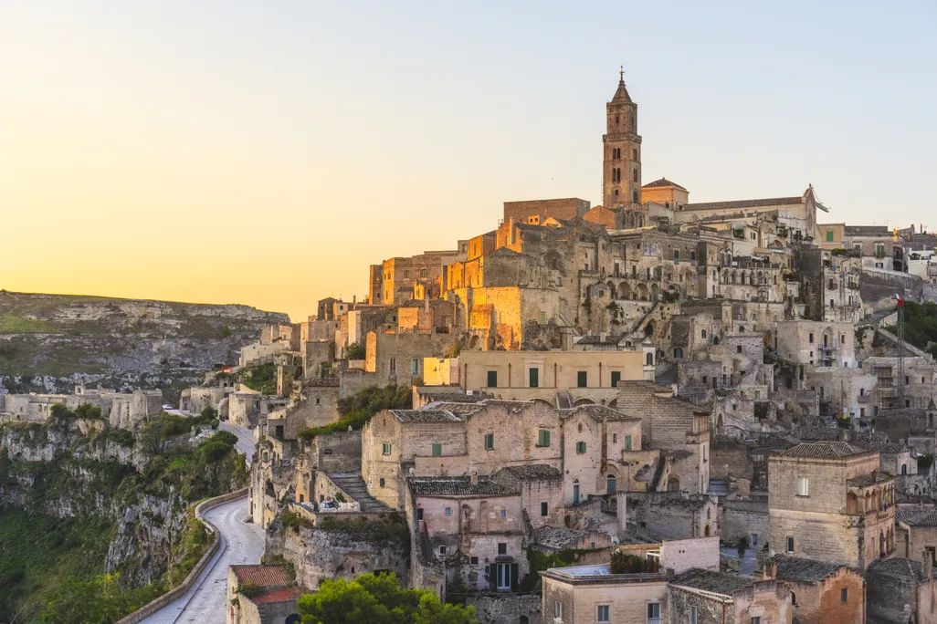 Ancient city illuminated by sunrise