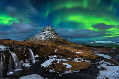 "Kirkjufell Nights" —Aurora over Kirkjufell waterfalls in Iceland. Third place in the Beauty of the Night category.