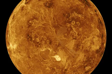 Computer simulated global view of Venus&#39; northern hemisphere.&nbsp;