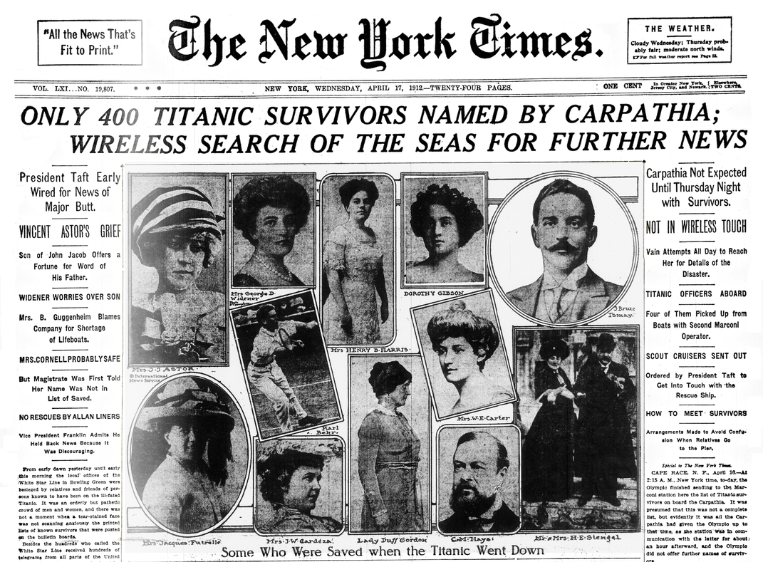 A 1912 newspaper article about the Titanic disaster