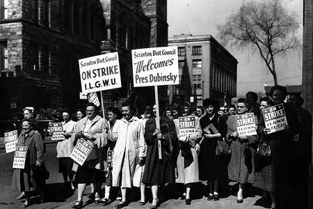 Labor leader Min Matheson was an inspiration to the garment workers she organized in Pennsylvania’s Wyoming Valley. Here, ILGWU members picket in Scranton in 1958.