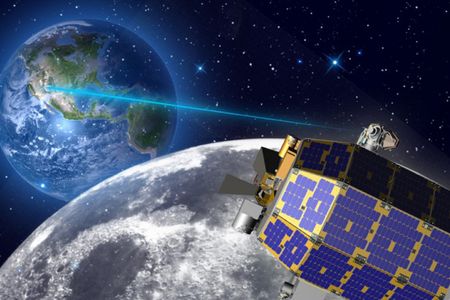 Artist’s view of LADEE sending a laser signal to Earth in 2013.