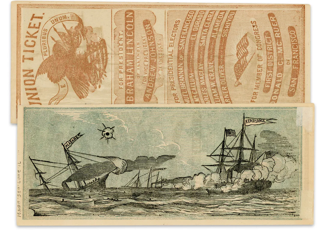 a ship battle at sea illustrated on a voting ballot