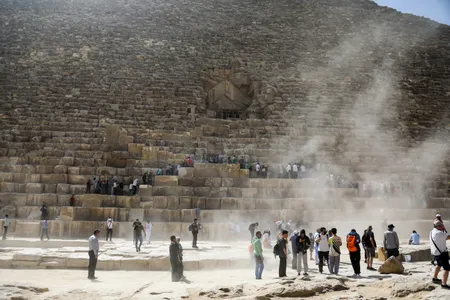Tourists visiting the Great Pyramid in Giza, Egypt, earlier this week