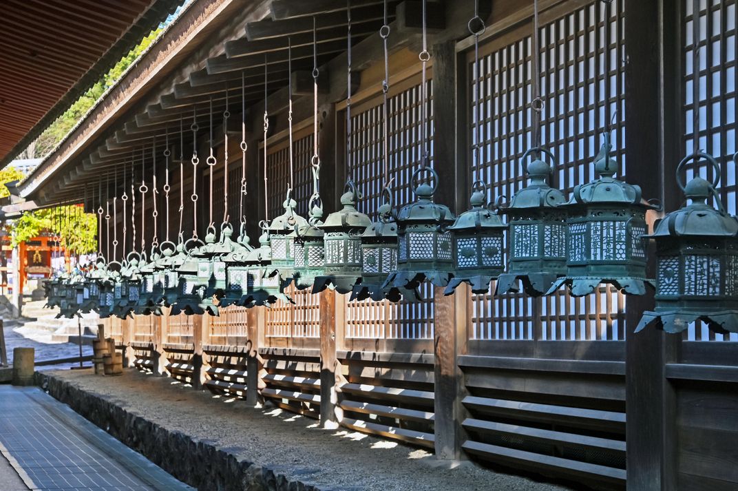 Bronze lanterns hanging at Kasuga Taisha Shrine, Nara