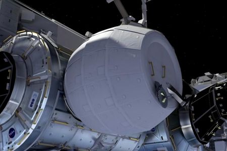 Artists's conception of the Bigelow Expandable Activity Module (BEAM) attached to the station.
