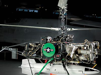 The Gyrodyne QH-50 D.A.S.H. (Drone Anti-Submarine Helicopter) was the first rotary-wing unmanned aerial vehicle to enter service. A QH-50C is now on display at the Udvar-Hazy Center.