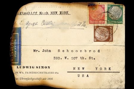 This burned postcard was salvaged from the wreckage of the Hindenburg in 1937.