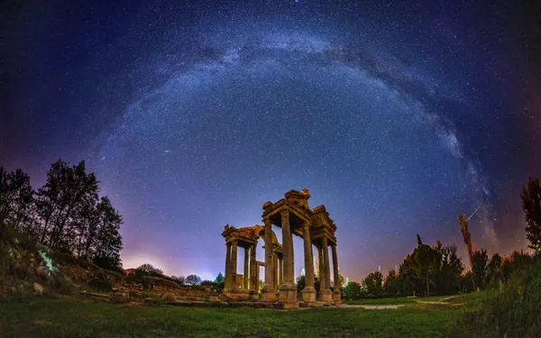 ancient roman temple and milky way. thumbnail