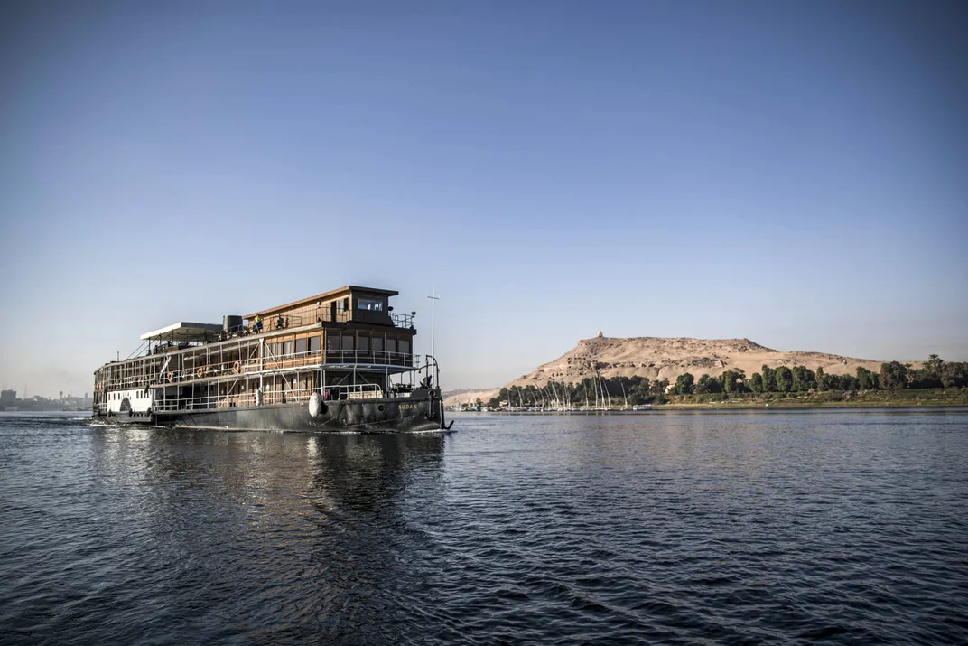 The S.S. Sudan sails along the Nile near the city of Aswan in January 2021.