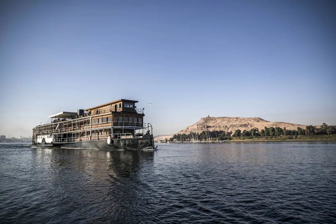 The S.S. Sudan sails along the Nile near the city of Aswan          in January 2021.