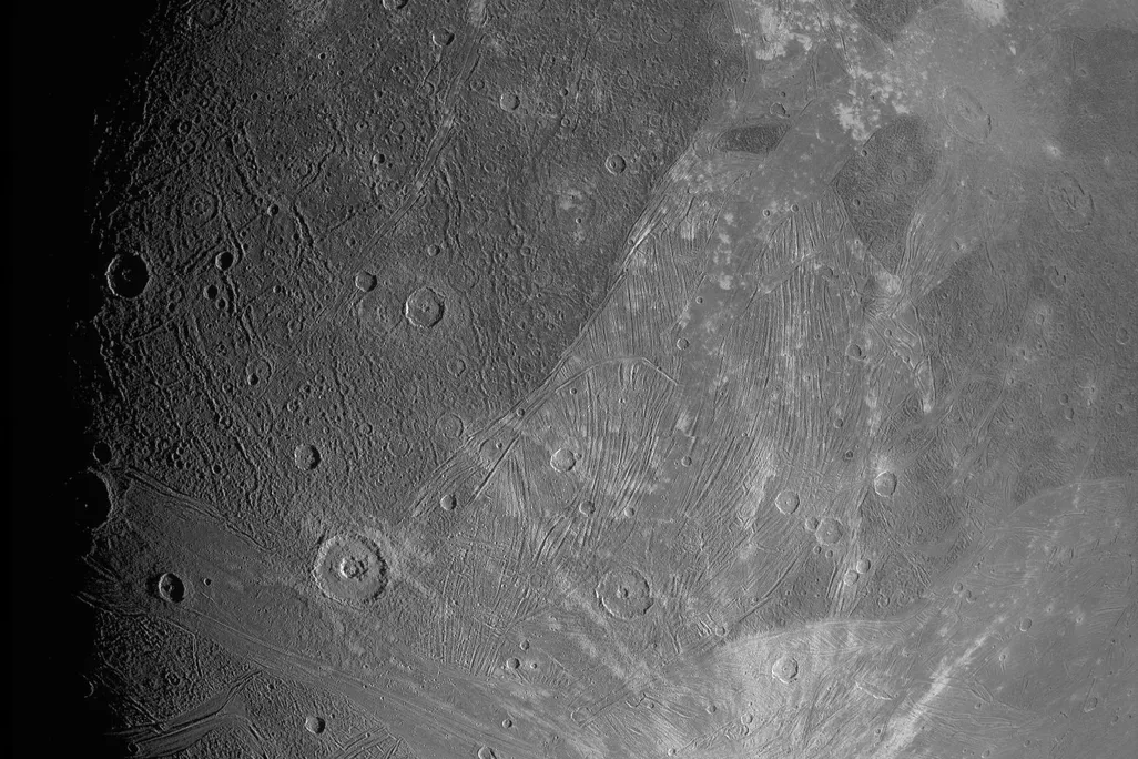 An image of Jupiter's moon, Ganymede. The image was taken by the JunoCam imager on NASA's Juno spacecraft during a flyby on June 7 2021.