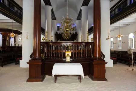 Interior and sand floor of the Mikve Israel-Emanuel Synagogue in Willemstad, Curacao