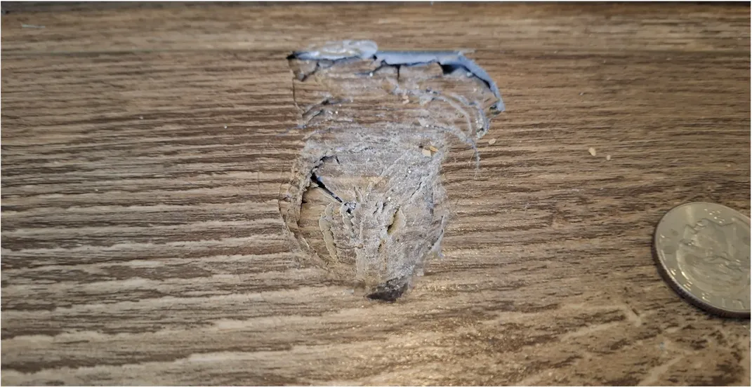 the dent left by the meteorite in the homeowner's floor