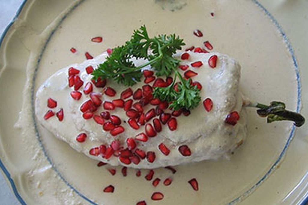 Chiles en nogada, the patriotically colored dish