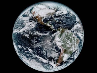 A composite color image of the Western Hemisphere captured by NOAA's GOES-16 satellite from 22,300 miles above the surface, January 15, 2017. 
