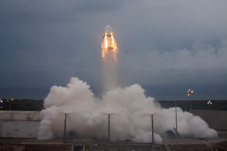 A prototype of the SpaceX Crew Dragon capsule successfully completed a pad abort test in 2015. Its high-thrust engines can push the spacecraft and crew to safety.