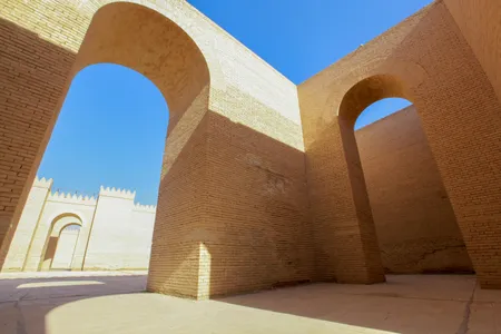 View of the rebuilt walls of Babylon, a kingdom in ancient Mesopotamia, now located in the modern-day city of Hillah. The site of Babylon has been selected to be inscribed as a Unesco World Heritage Site.
