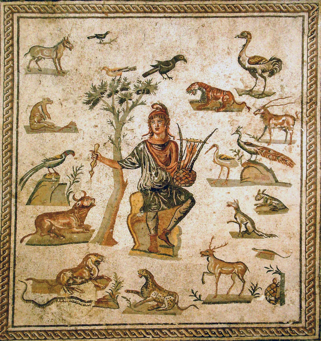 A Roman mosaic of Orpheus surrounded by animals
