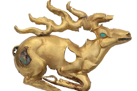 Saka artisans crafted ornaments using gold and inlaid precious stones.