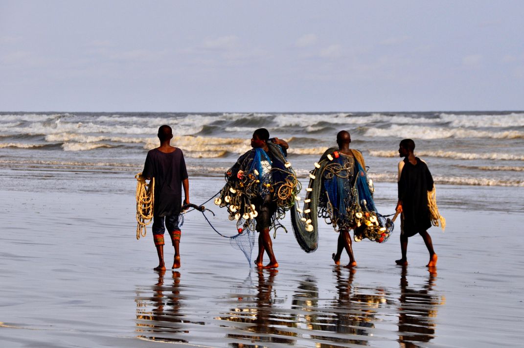 Fishermen on the beach near Accra
