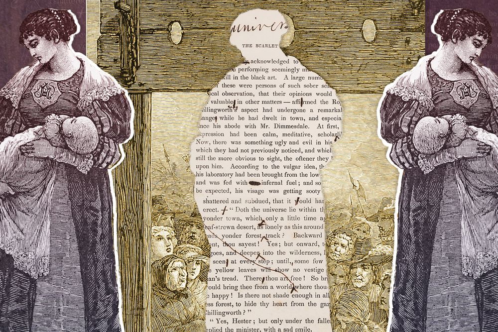 Illustration of Hester Prynne, featuring Nathaniel Hawthorne's handwritten notes on a proof of "The Scarlet Letter"