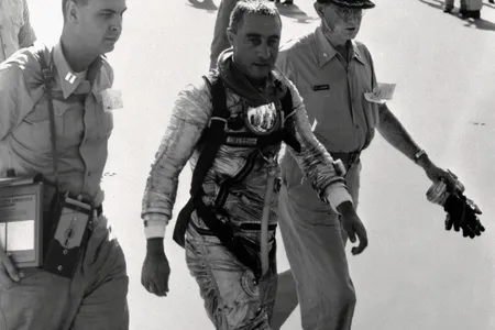 Astronaut Gus Grissom on the recovery aircraft carrier, still wondering what happened following his Mercury-Redstone 4 flight and ordeal in the water.