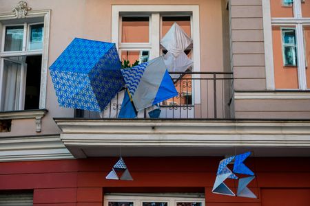 An art installation by Raul Walch, created for the "Life, art, pandemic and proximity" project, is seen in Berlin on April 12, 2020. 