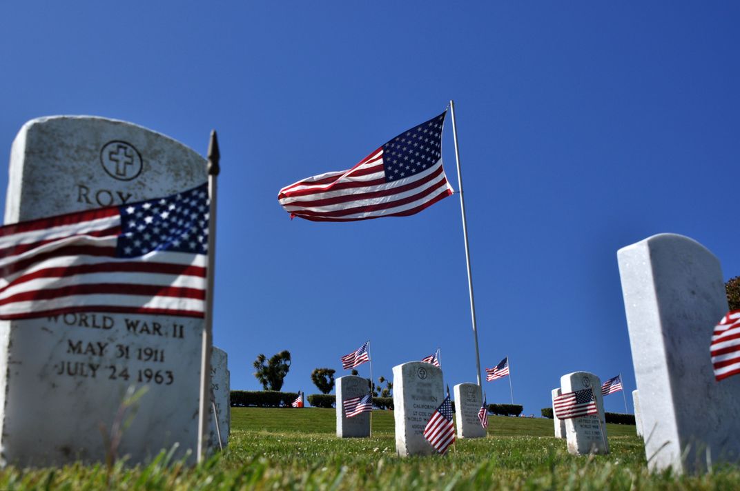 Flagsin Memorial Day Weekend at Golden Gate National Cemetery. Going