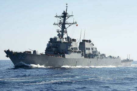 A U.S. destroyer, part of the U.S. 6th Fleet, sits near Syria.