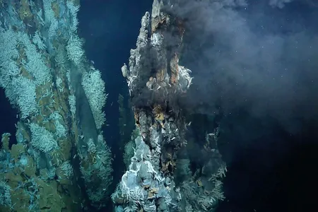 A high-temperature hydrothermal vent field discovered on Puy des Folles Seamount on the Mid-Atlantic Ridge at approximately 6,562 feet in depth.