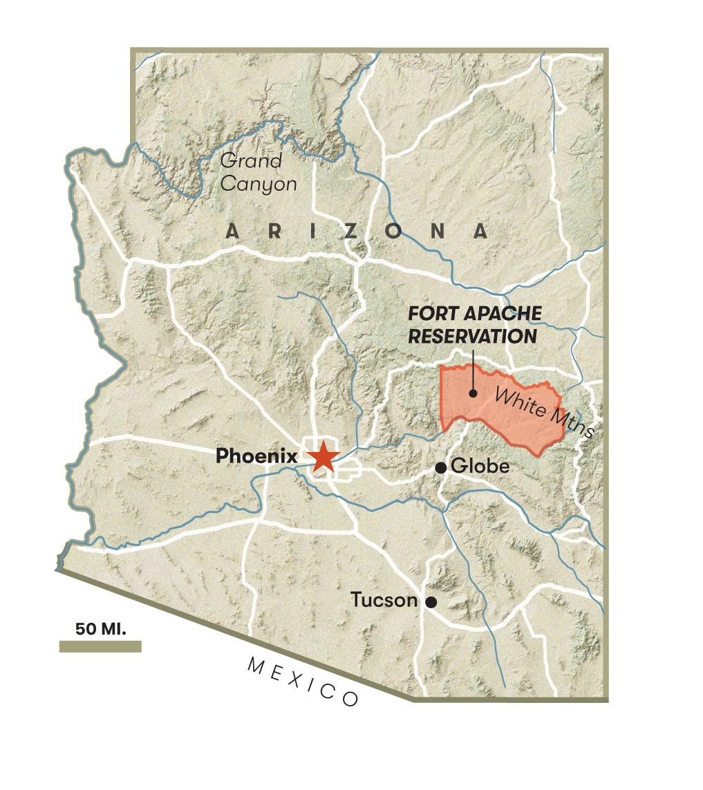 A map of Arizona showing the location of the Fort Apache Reservation