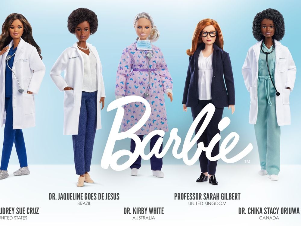 A photo of six Barbie dolls reach representing a frontline worker who worked during the covid-19 pandemic